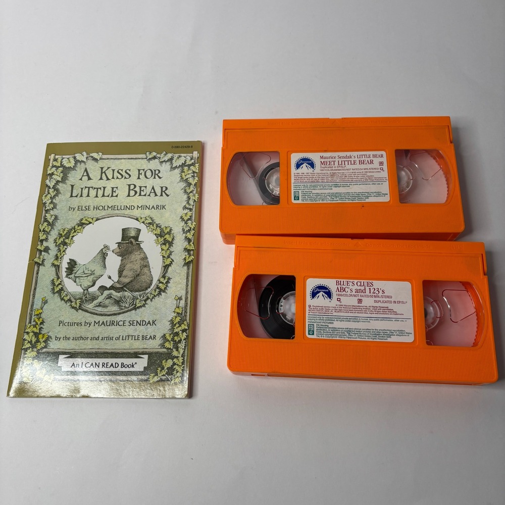 VTG Little Bear Book & VHS Lot Blues Clues ABCs 123s Orange Tapes Maurice Sendak